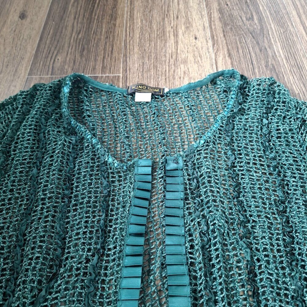 Open-Front Teal Knit Cardigan Sweater - Picture 4 of 10